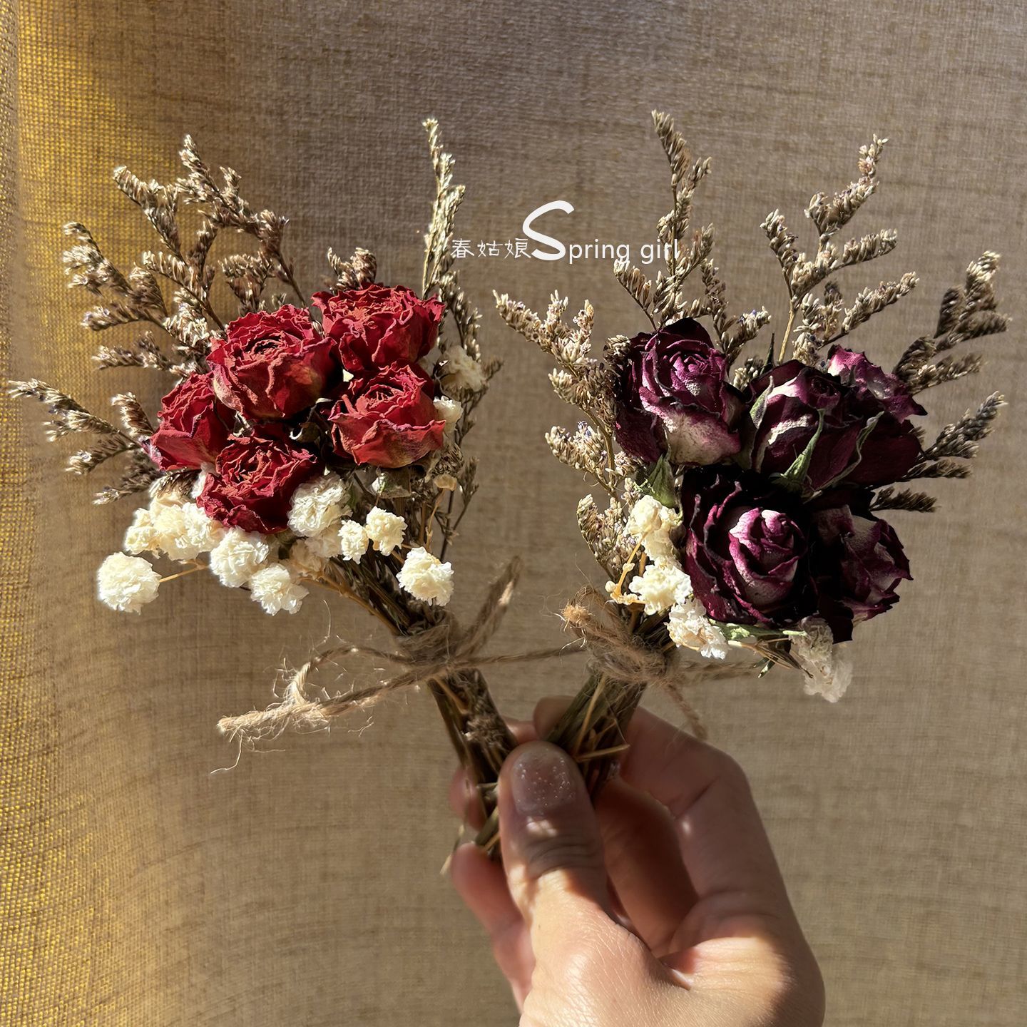 Baby Breath Dried - Mini Bouquet di Fiori Secchi, Rose